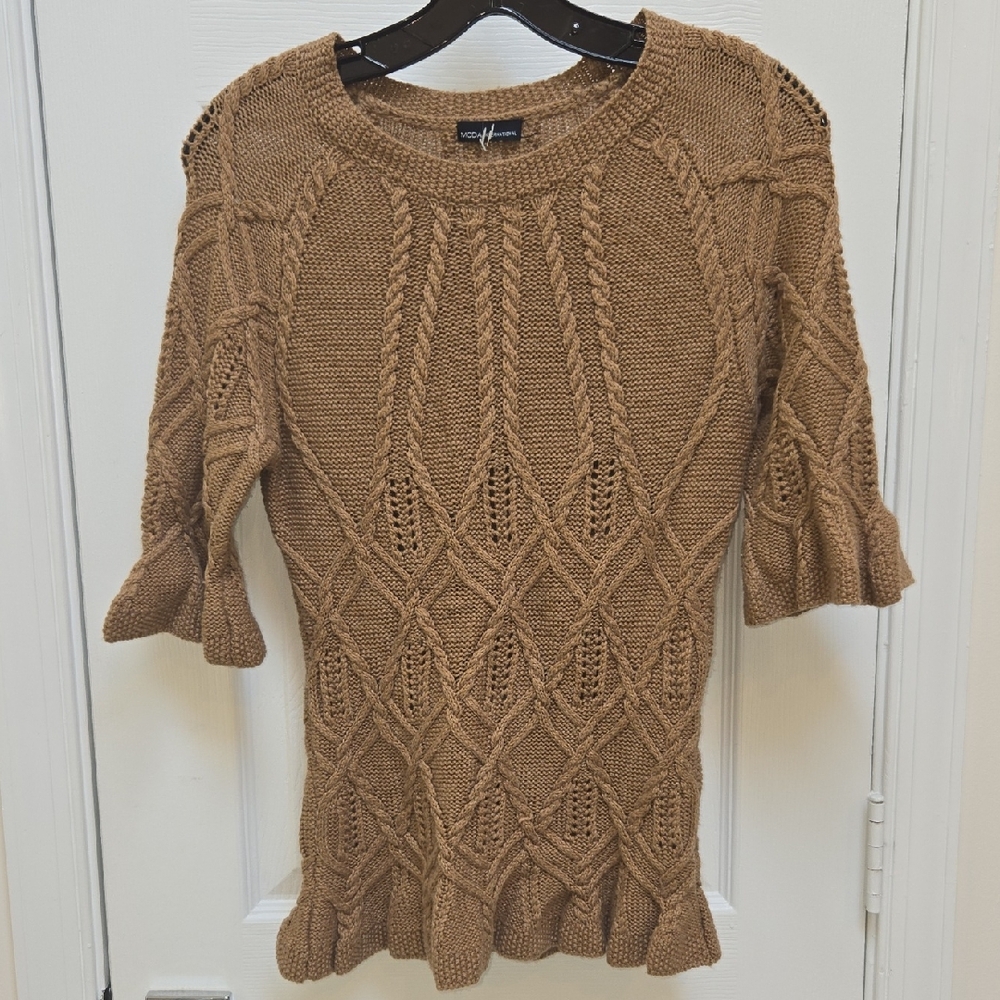 Moda International Brown Crew Neck Sweater with Textured Patterns